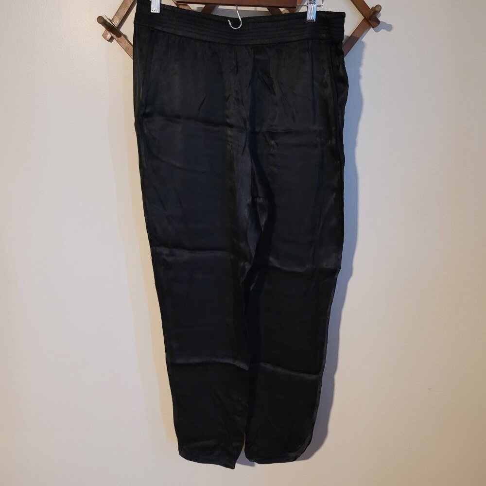 ZARA Black Satin Tulip Hem Elastic Waist Trousers SZ L